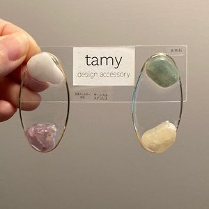 Japanese handmade natural stone statement earrings